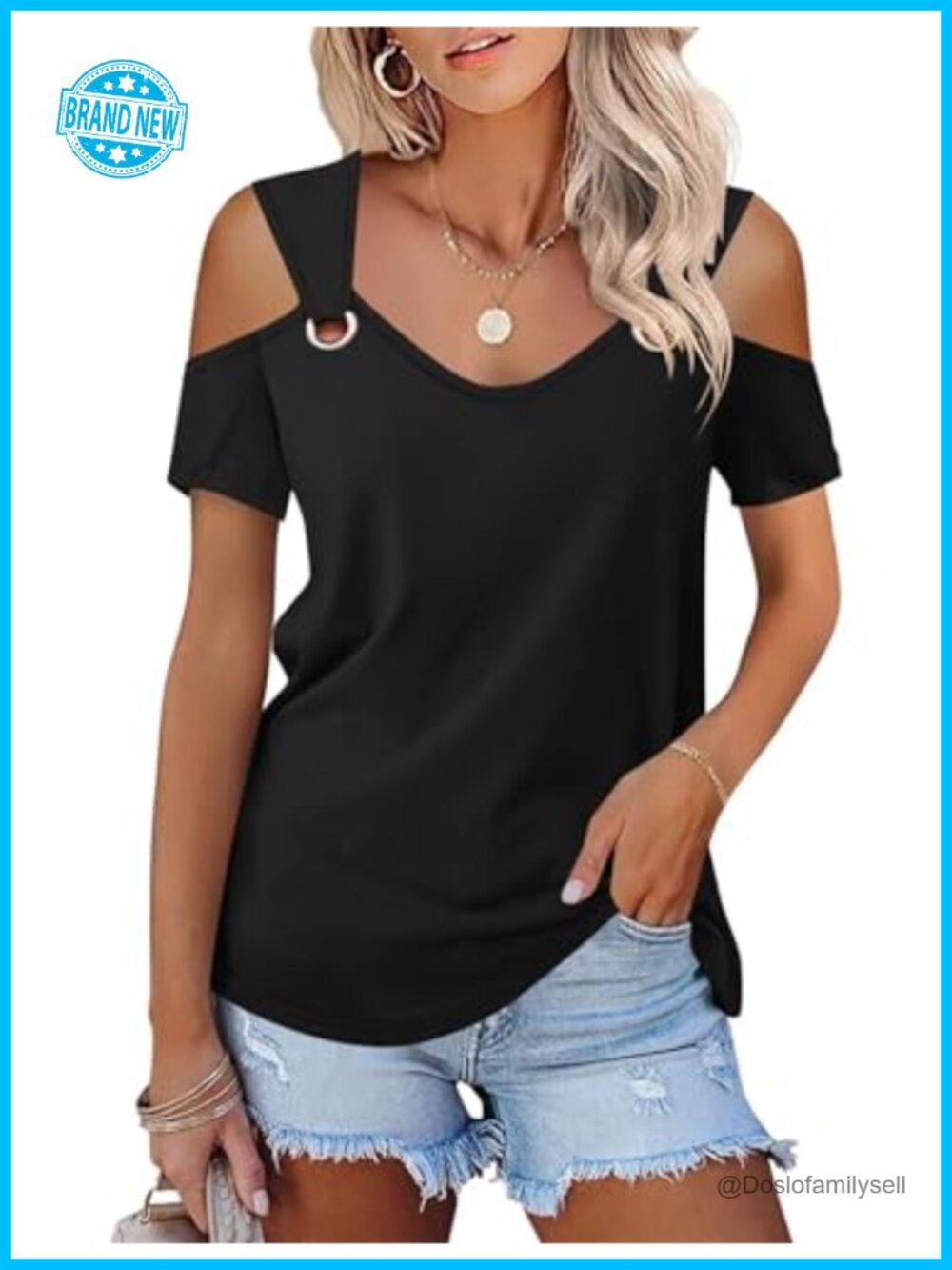 Women's Cold Shoulder Tops Short Sleeve V Neck T Shirts Summer Tee